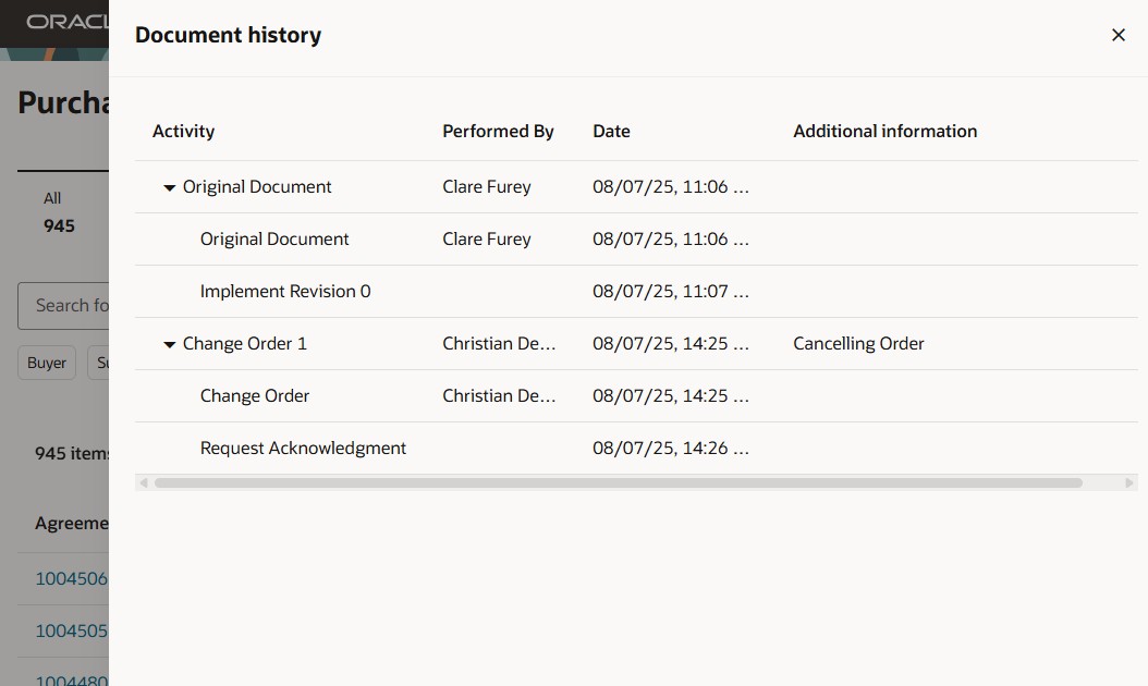 Supplier agreement document history