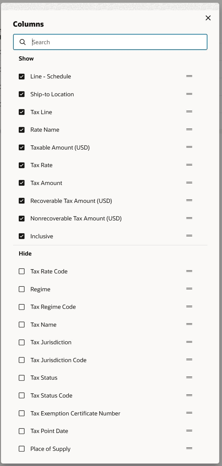 Tax line additional columns