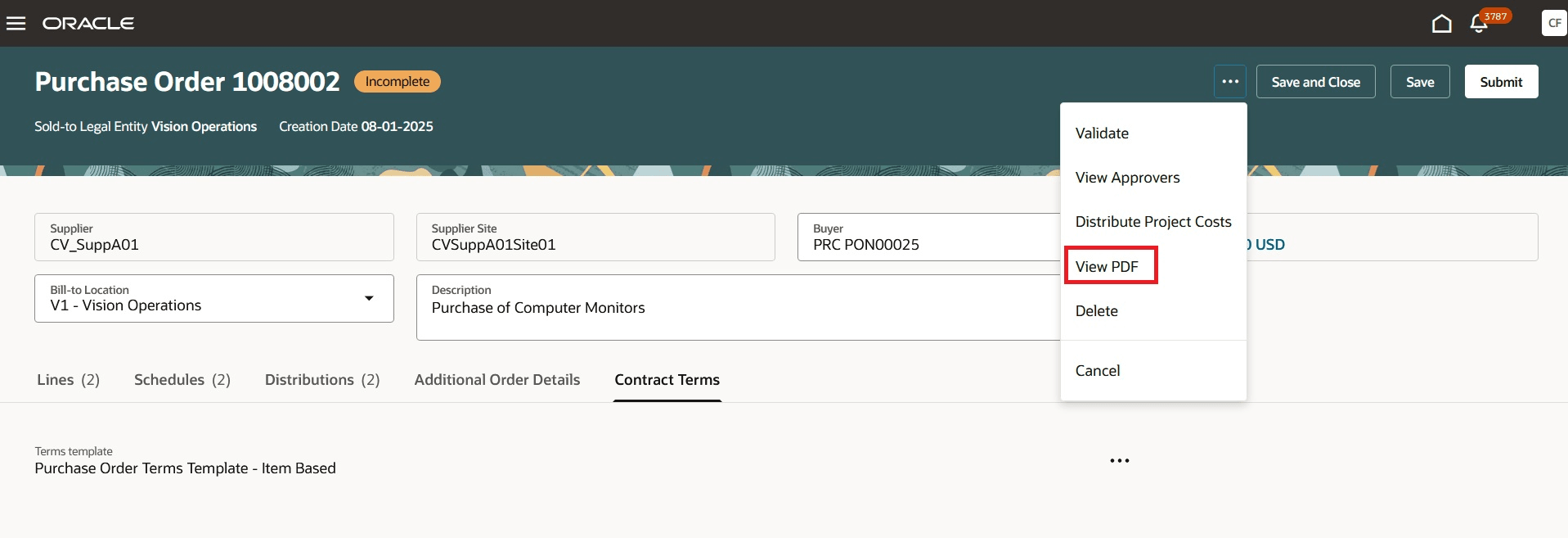 View embedded contract terms