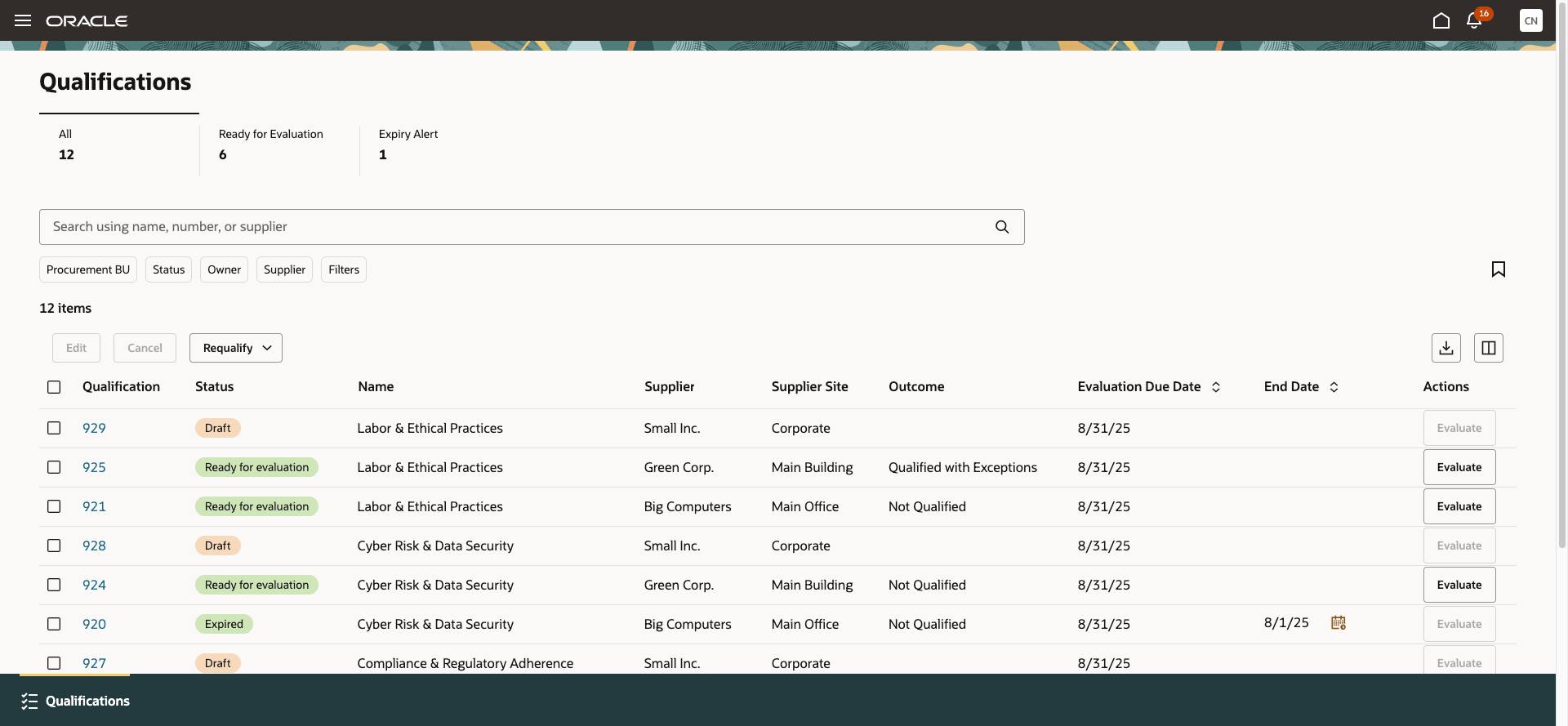 Qualifications Page