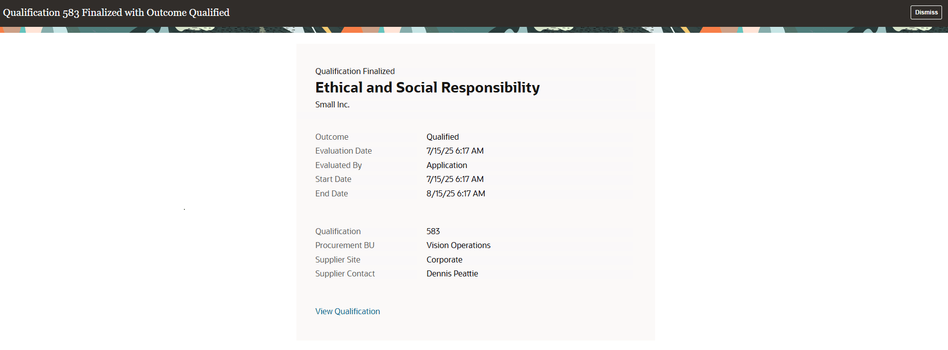 Automatic Qualification Evaluation FYI Notification