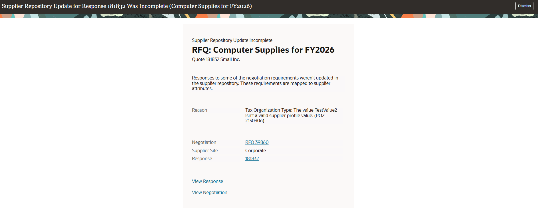 Supplier Repository Update Incomplete FYI Notification