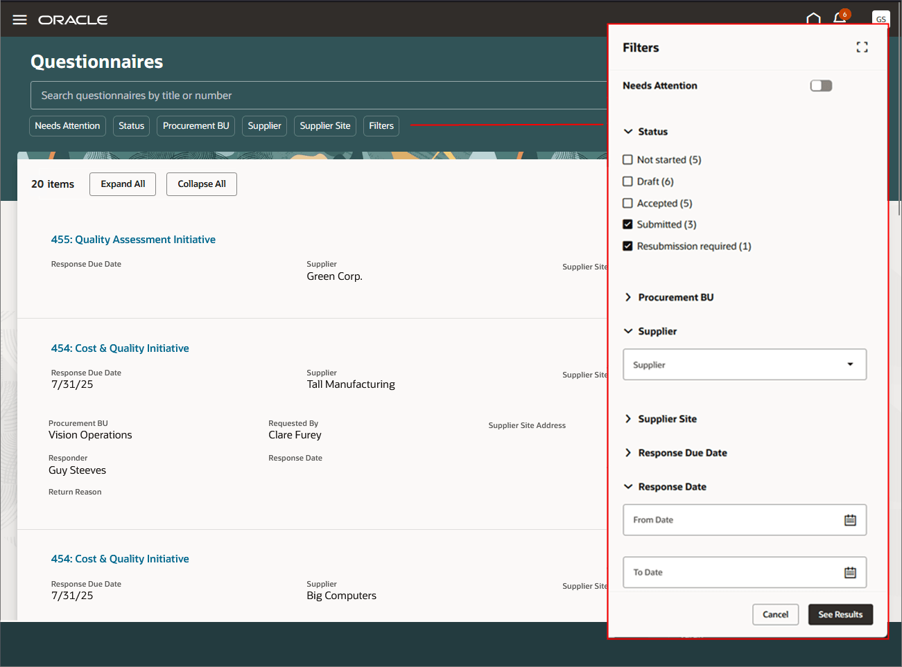 Search for Internal Questionnaires