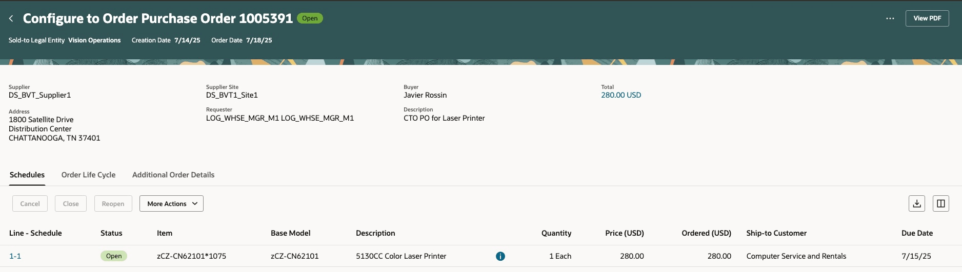 View Purchase Order: Indicator on Description for Configured Item