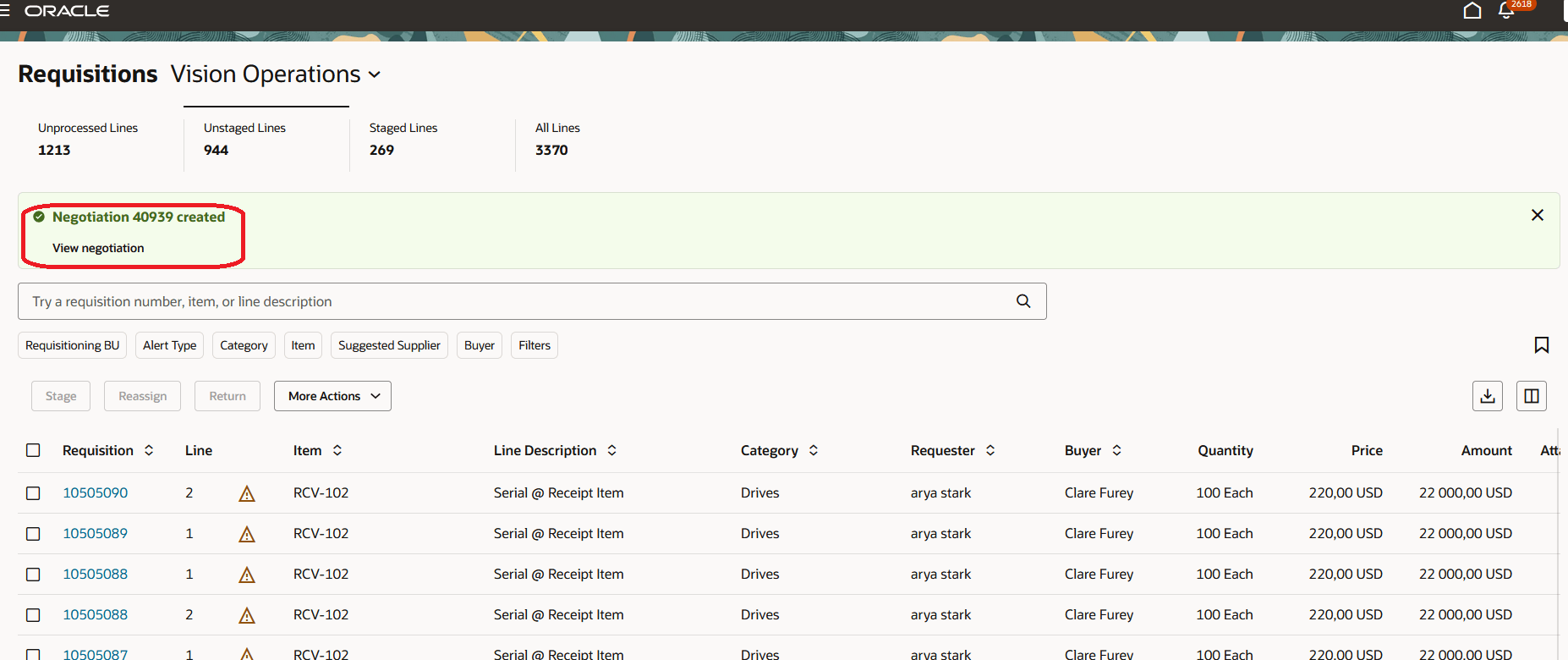 Confirmation Message with Negotiation Hyperlink