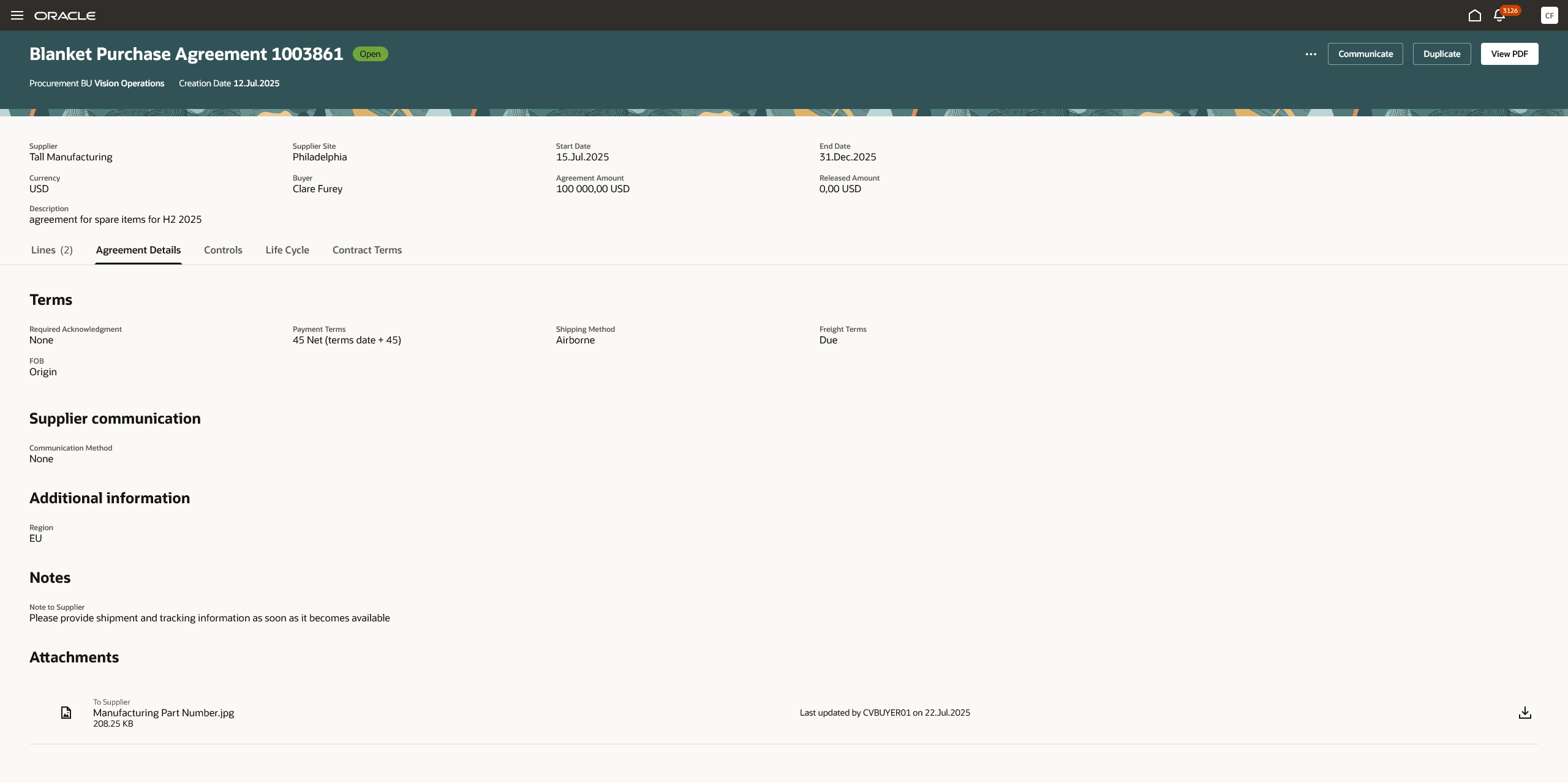 View Purchase Agreement - Agreement Details