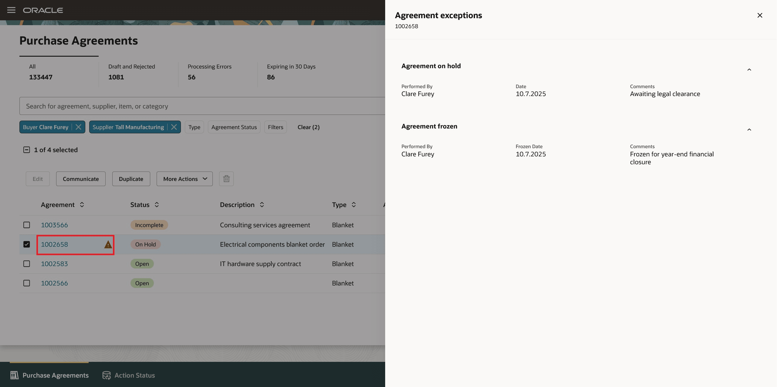 Purchase Agreement with Other Exceptions