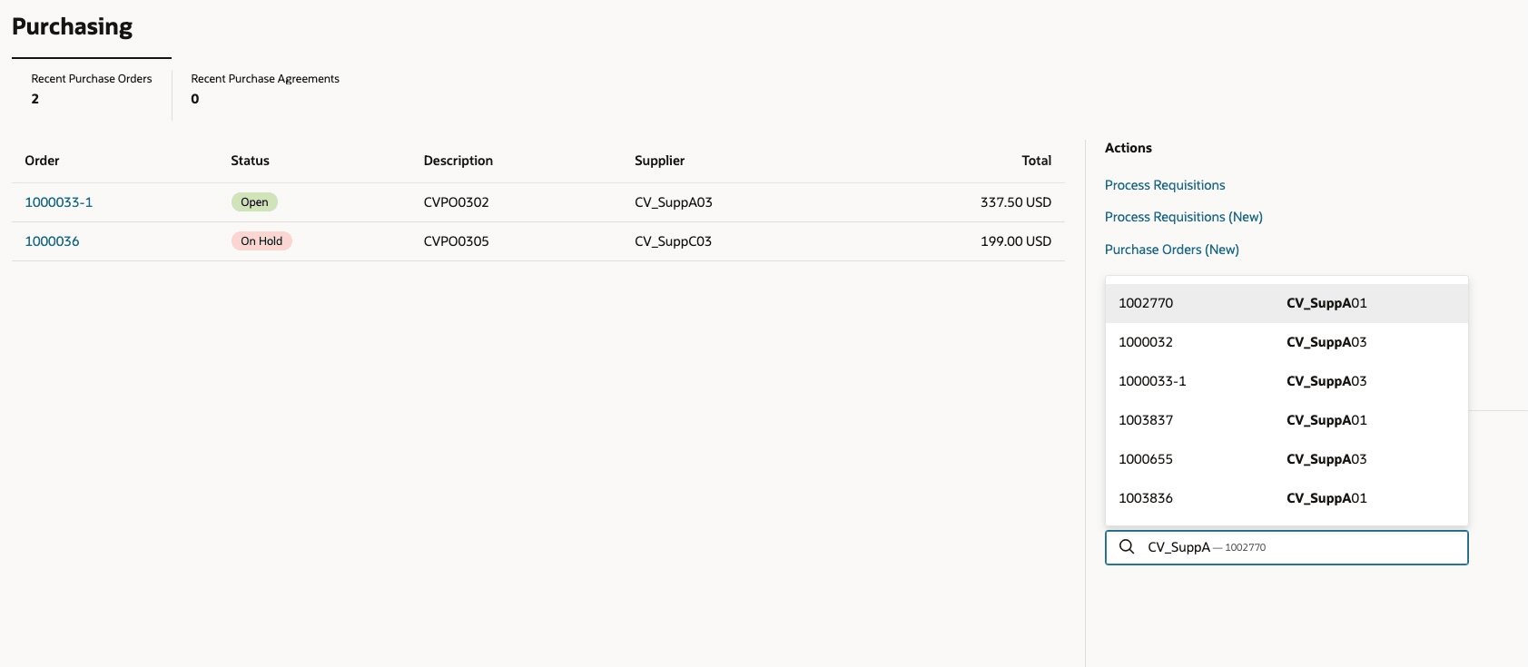 Search for Purchase Orders