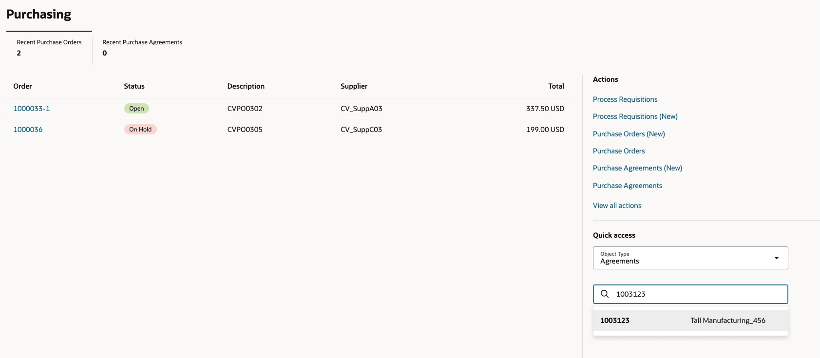 Search for Purchase Agreements Using Agreement Number