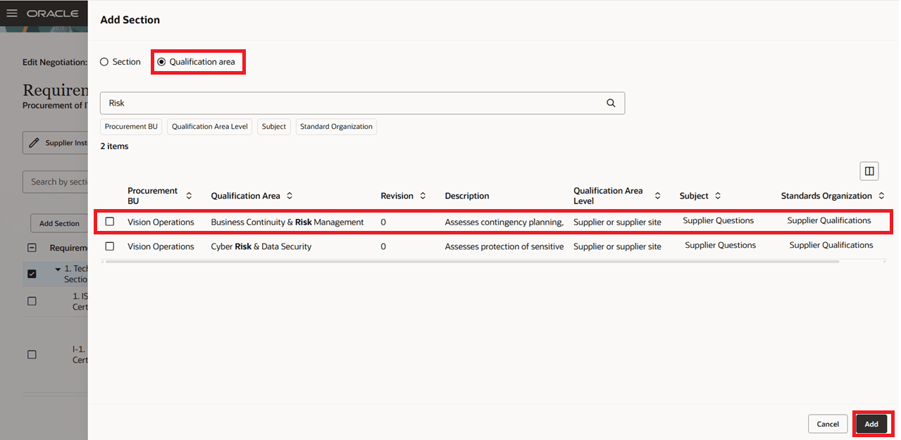 Add Qualification area as a Section