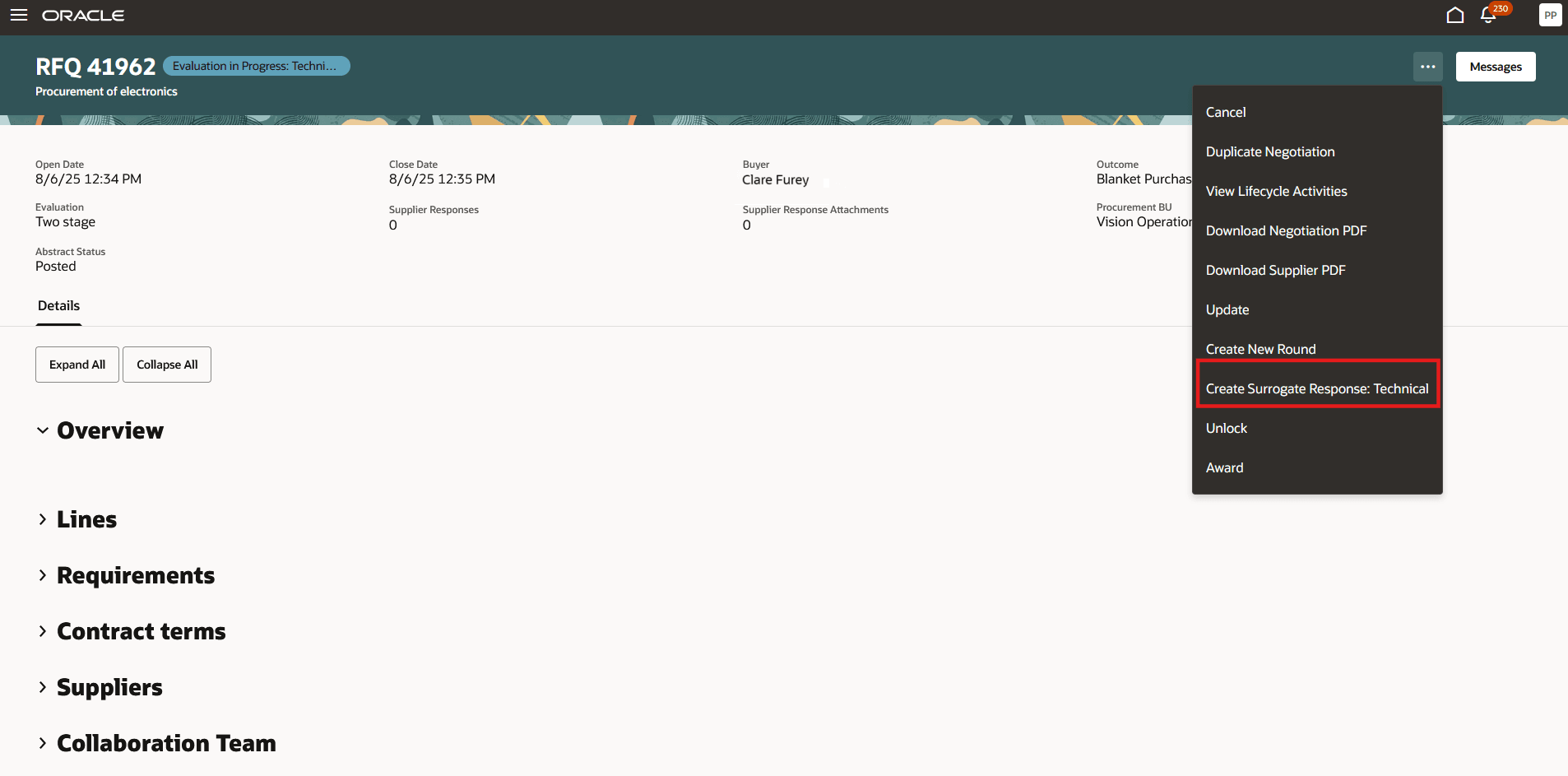 Create surrogate response for technical stage