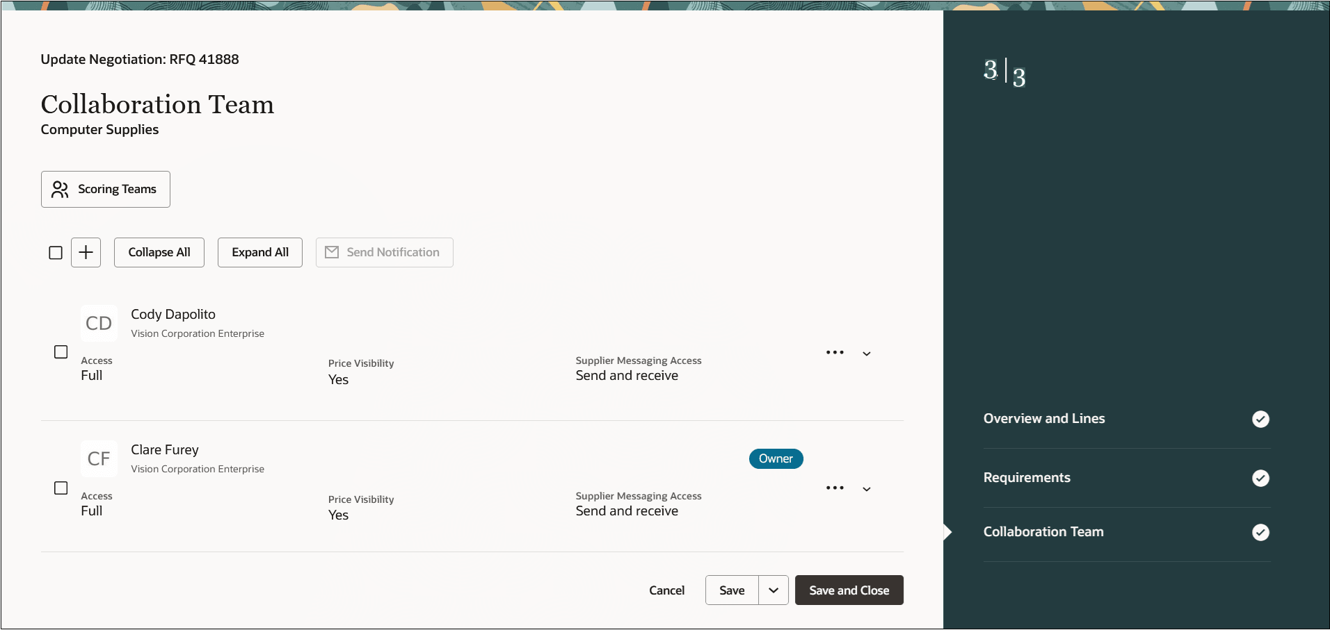 Update Collaboration Team Members