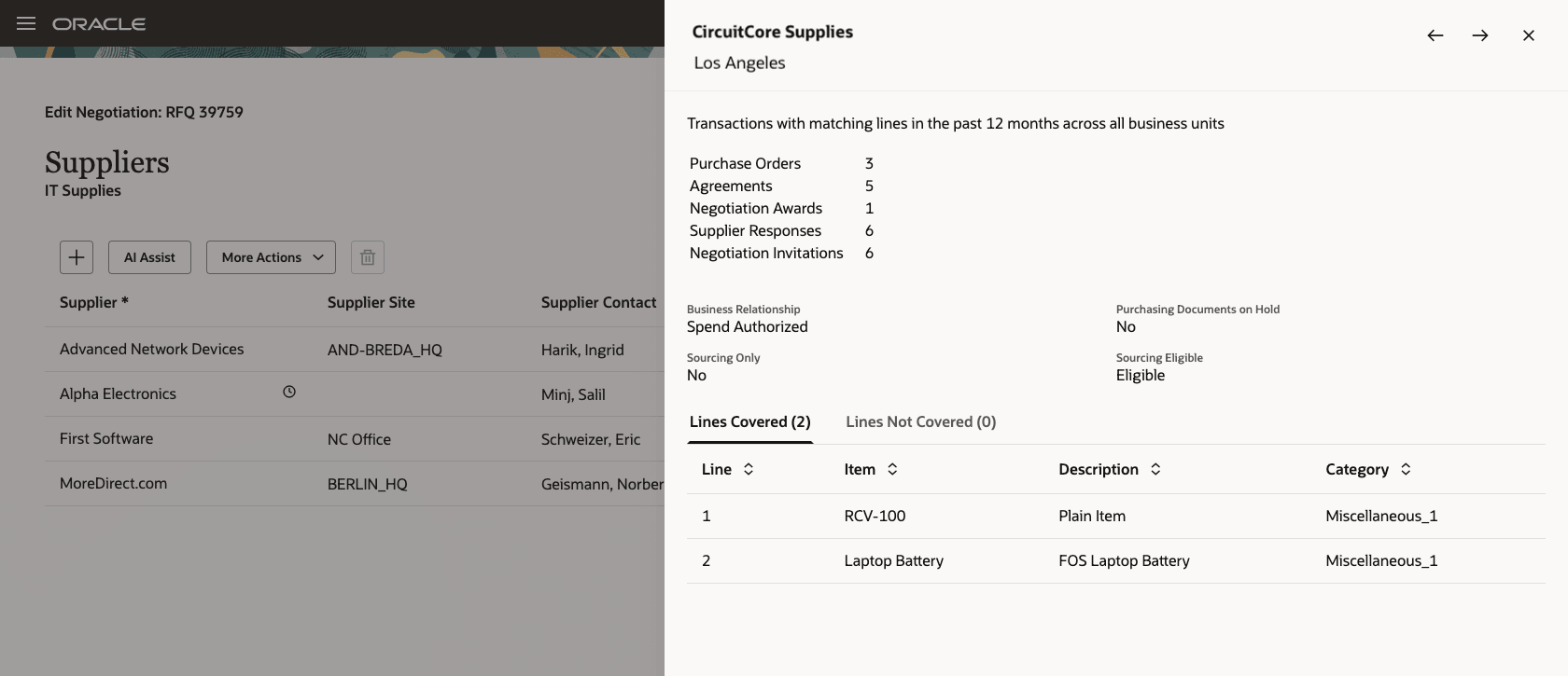 Review details of the suggested supplier