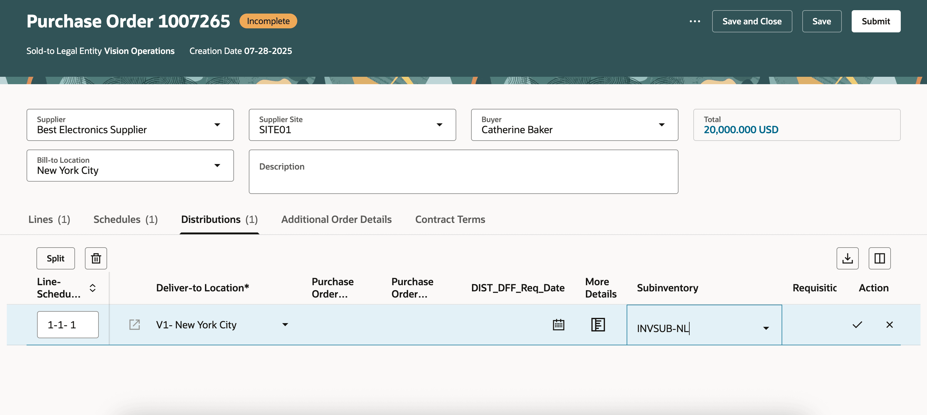 Enter the Destination Subinventory