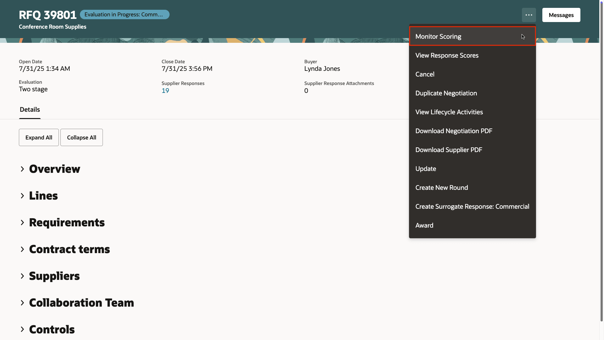 Action to access Monitor Scoring Dashboard page