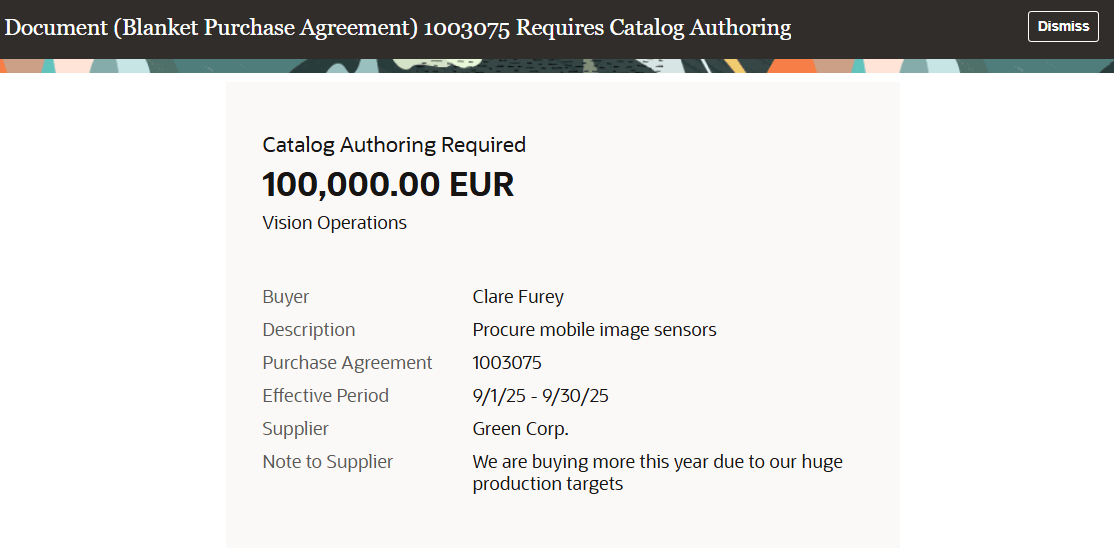 Catalog Authoring Required FYI Notification