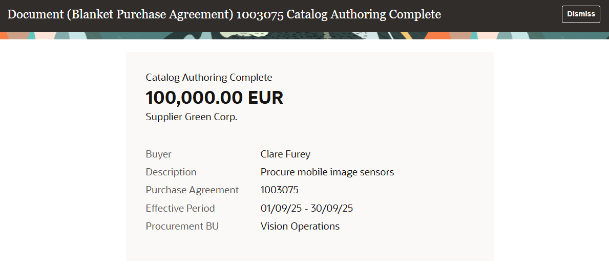 Catalog Authoring Complete FYI Notification