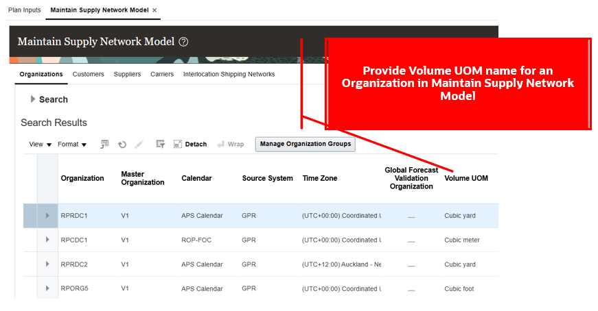 Volume UOM Defined for Organization
