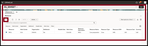 Resources Table in Simulation Set