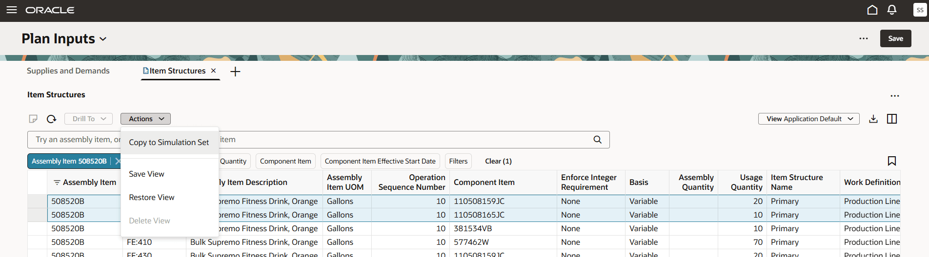 Copy to Simulation Set from Plan Inputs