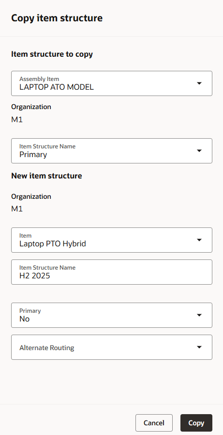 Copy Item Structure Drawer