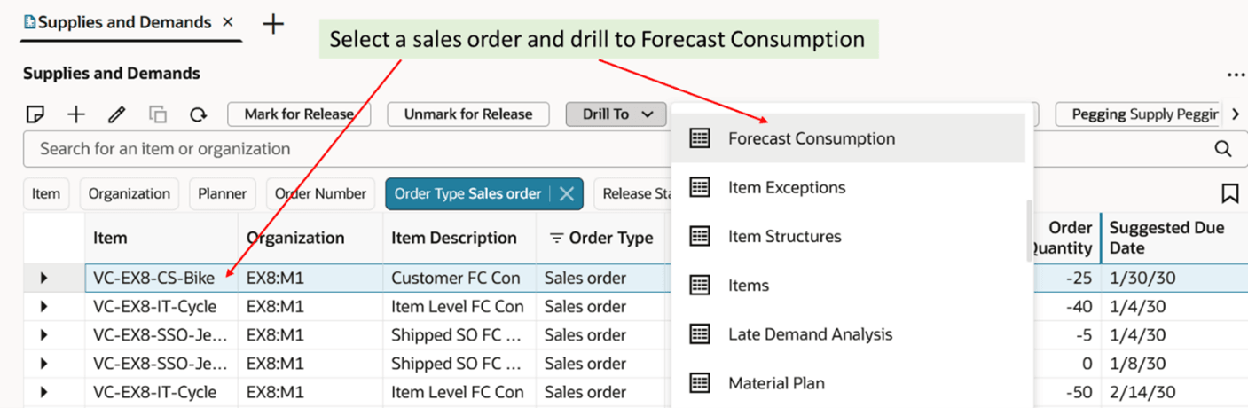 Drill to Forecast Consumption