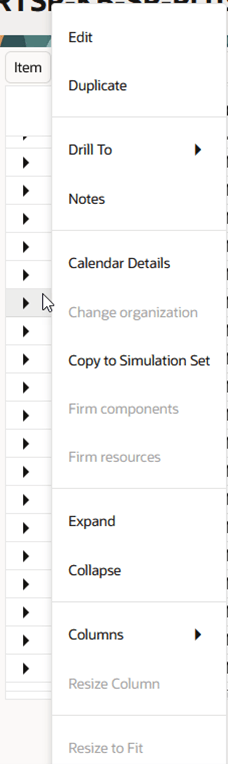 Row Header Context Menu