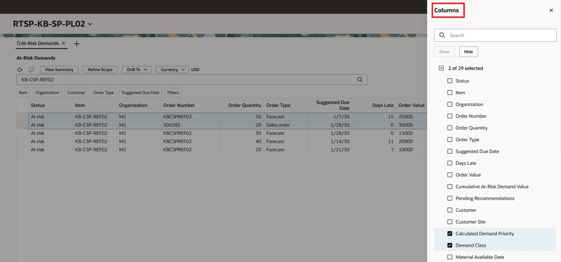 Manage Columns