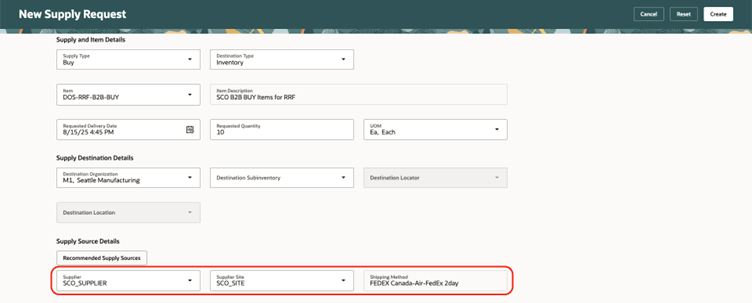 Supply Chain Orchestration will get the optimal supplier from Global Order Promising according to its sourcing rules, then display the results
