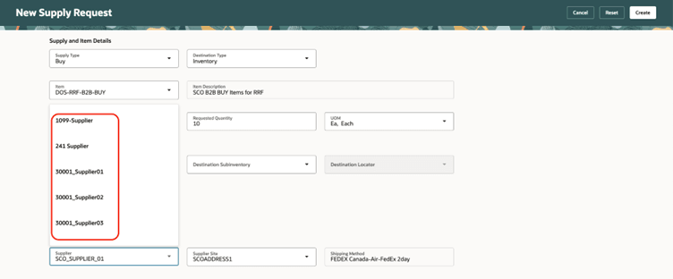 manually select a supplier and supplier site