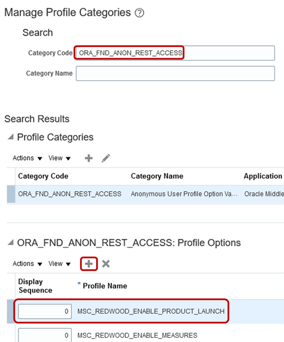 Selections on Manage Profile Categories Page