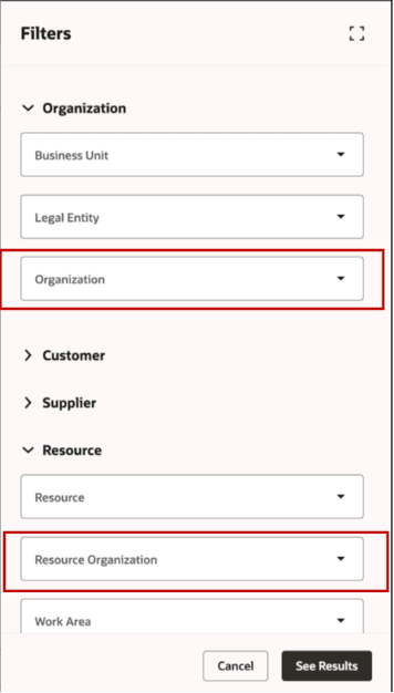 Filters menu