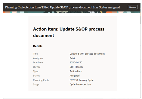 Redwood-style FYI Notification for a Planning Cycle Action Item