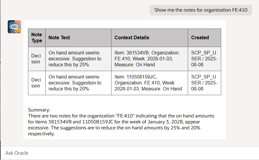 Plan Notes Query Result