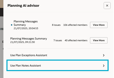  Use Plan Notes Assistant menu option