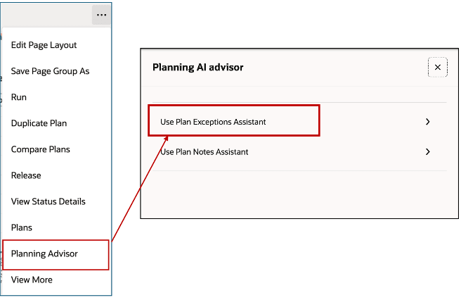 Planning AI Advisor menu