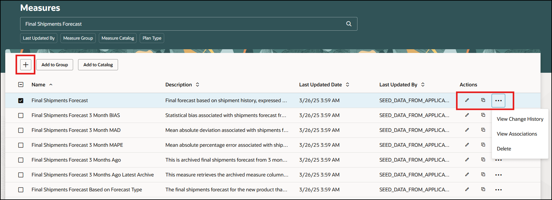 Icons on Measures Page