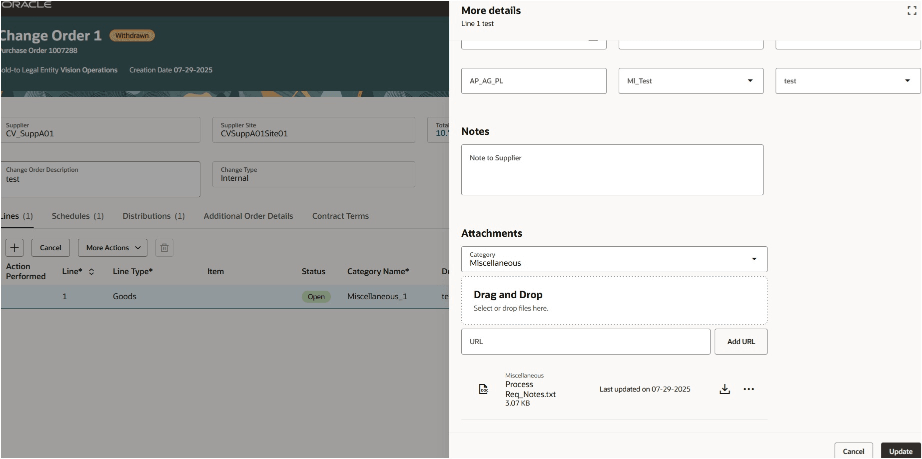 Review More Details Drawer for DFFs, Notes and Attachments