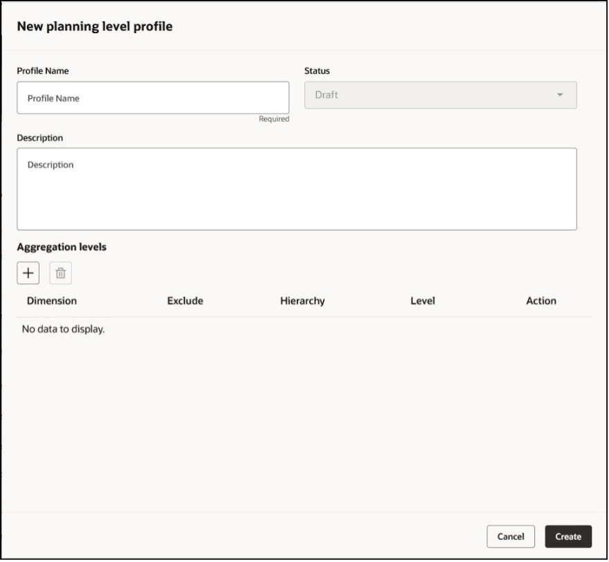 Drawer Named New Planning Level Profile