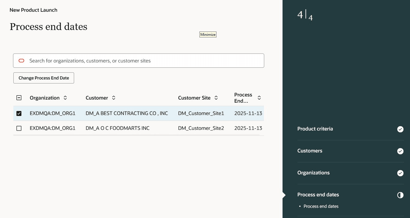 Process End Dates Step