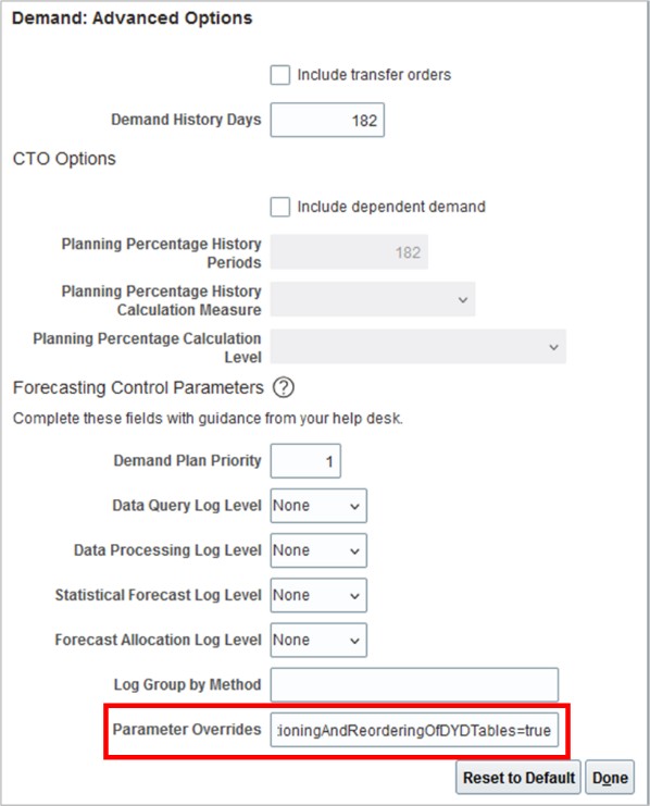 Demand: Advanced Options Dialog Box