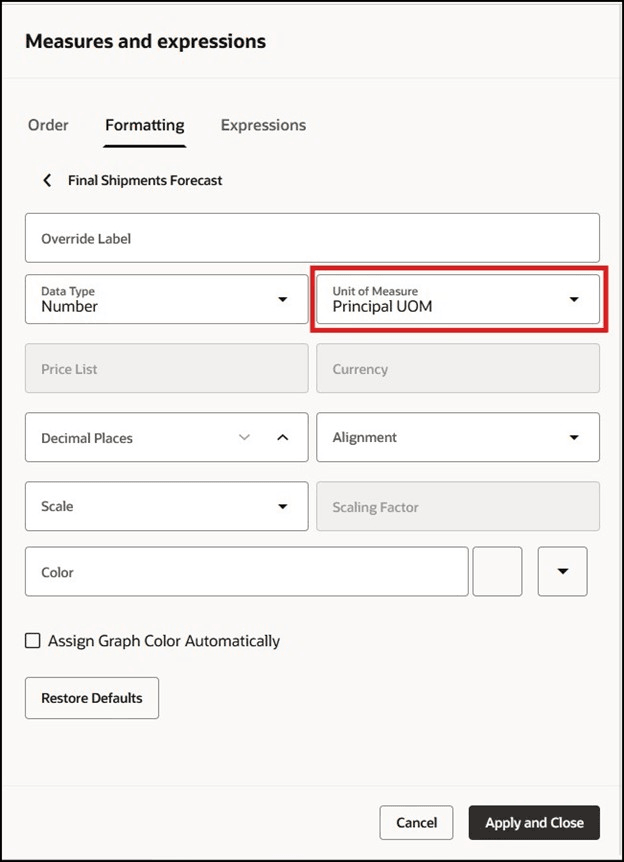 Formatting Tab in Measures and Expressions Drawer