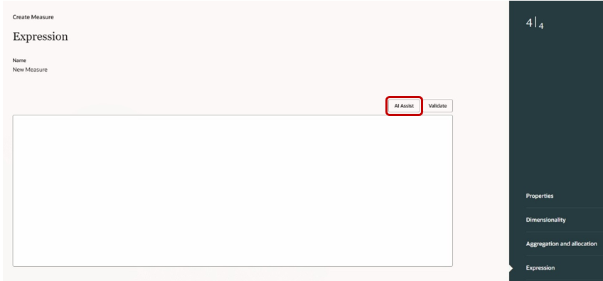 AI Assist Button in Expression Step in Guided Process for Measures