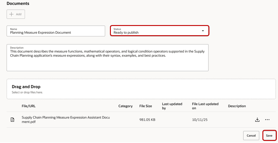 Fields for Adding Document