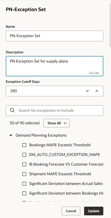 Editing an Exception Set