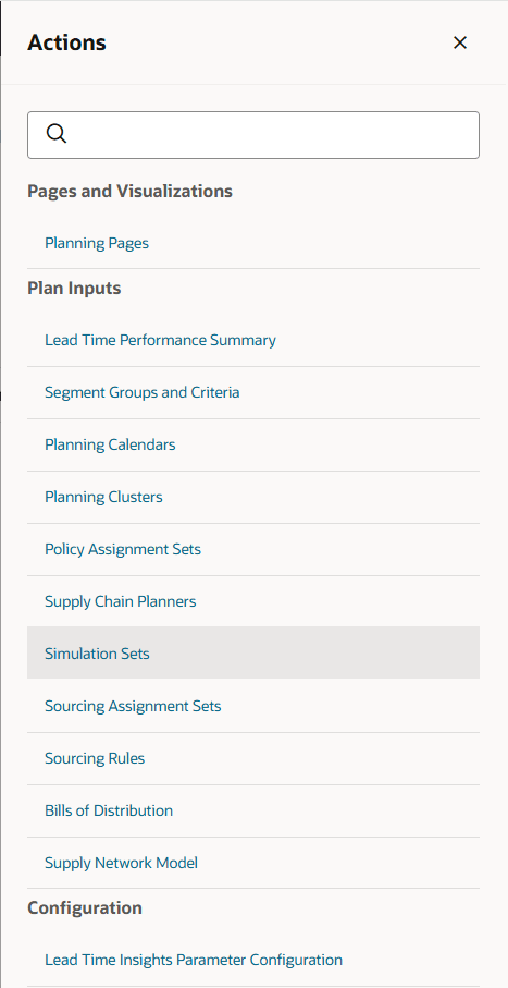 Simulation Sets Menu Action