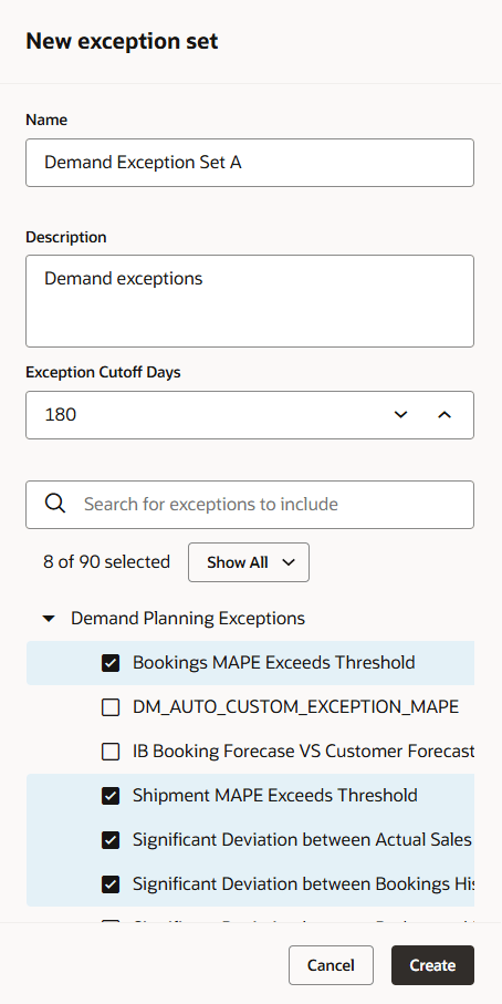 Creating a New Exception Set