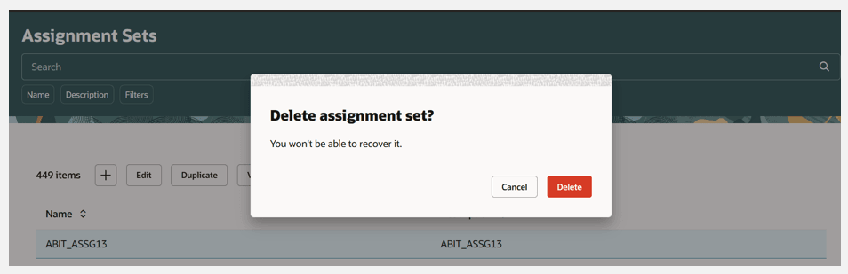 Delete Assignment Set