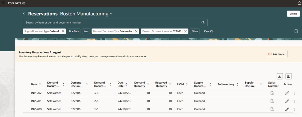 Use the deeplink to view the reservations for a demand document