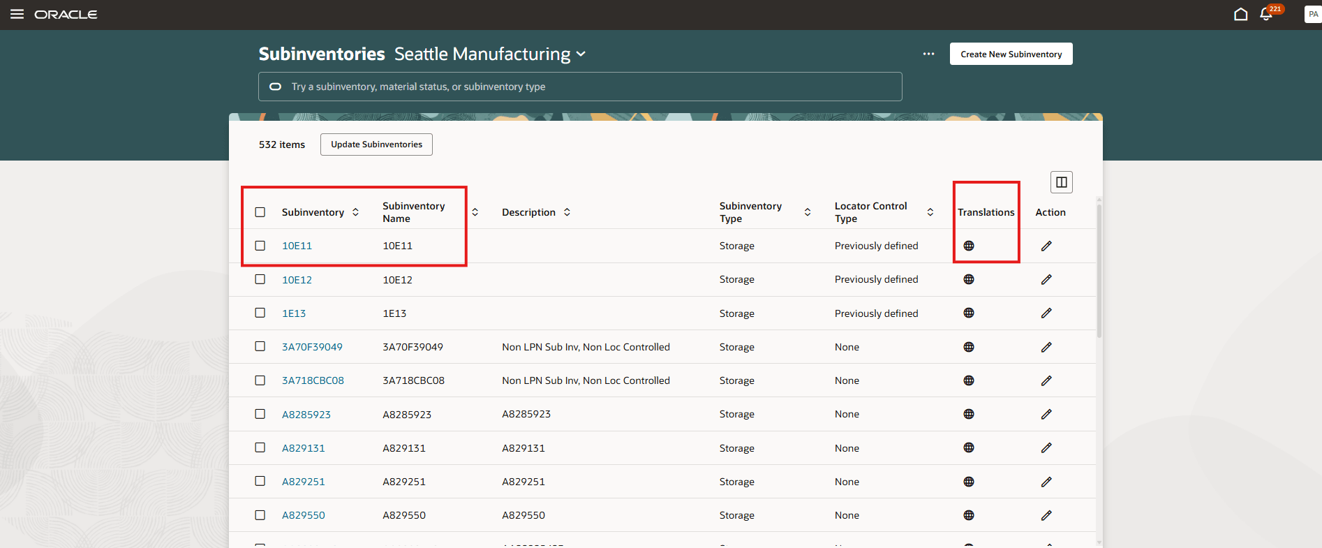 Configure Subinvenotry